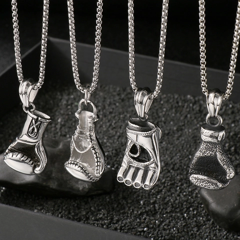 Boxhandschuh Anhänger Halskette Edelstahl Herren Hip Hop Fitness Sport Schmuck Punk Street Style