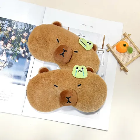Capybara Plush Eye Mask Cute Cartoon Animal Soft Sleeping Blindfold Adjustable For Travel Home Relief Eye Fatigue