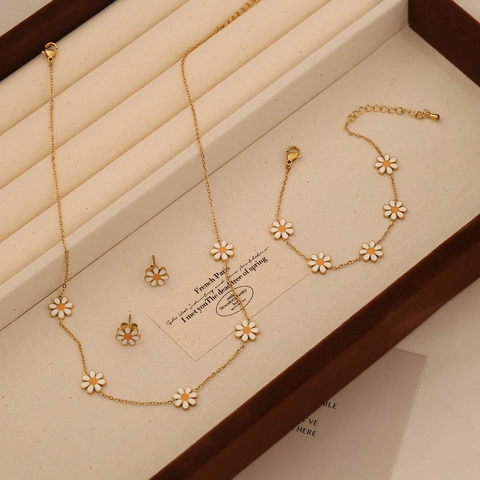 Bijoux Fleur Marguerite Collier Boucles D'oreilles Bracelet Pour Femmes Acier Inoxydable Plaqué Or Élégant Noeud Lune Étoile
