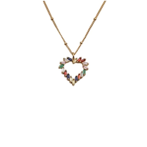 Heart Pendant Necklace Copper Zircon Colorful Enamel Hollow Double Layer Beaded Satellite Chain Fashion Jewelry For Women