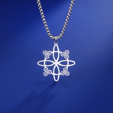 Collar con Colgante de Nudo de Bruja de Acero Inoxidable Trisquel Vintage Celta Geométrico Hip Hop Joyería Unisex