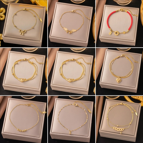 Titanium Steel Anklet For Women Gold Plated Heart Butterfly Shell Pendant Foot Chain Adjustable Non Fading Summer Beach Jewelry