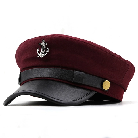 Vintage Navy Style Beret Hat For Women Fashion Flat Top Sailor Cap With Anchor Emblem Autumn Winter Warm Newsboy Hat
