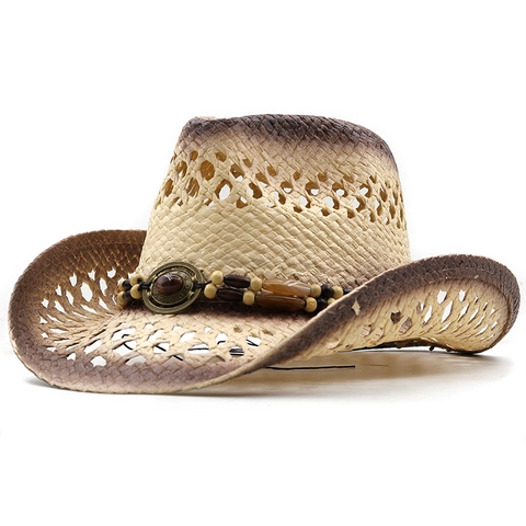 Cappello Da Cowboy Occidentale Paglia Tesa Larga Traspirante Cavo Sfumato Vintage Esterno Spiaggia Sole Uomo Donna
