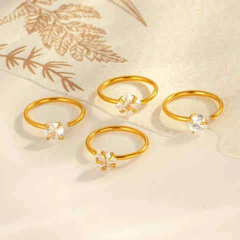Anello Per Naso In Acciaio Inossidabile Con Zirconia Cuore Stella Quadrato Tondo Forme Gioielli Per Piercing Cartilagine