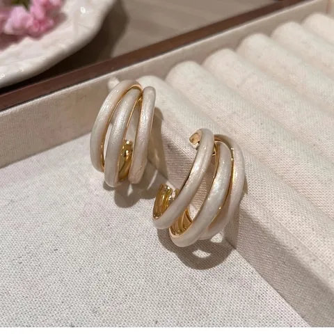 Orecchini A Cerchio Multistrato A Forma Di C In Lega Smalto Con Perno In Argento Sterling 925 Stile Coreano Per Donne
