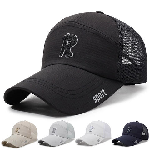 Mesh Baseball Cap Polyester Breathable Letter R Embroidery Sport Trucker Hat Outdoor Fashion Sun Protection Men