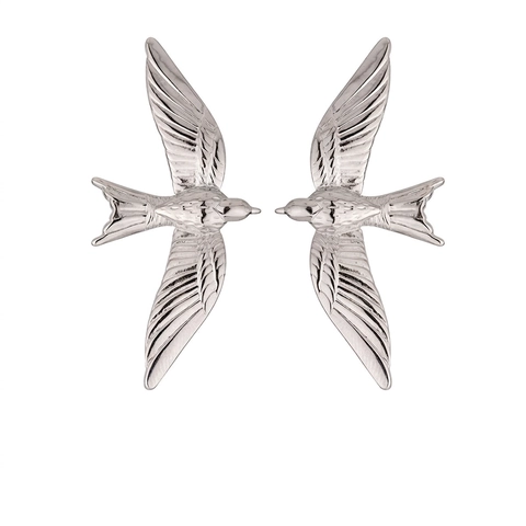 Vintage 3D Bird Flying Swallow Stainless Steel Stud Earrings For Women Gold Silver Electroplated Waterproof Animal Jewelry