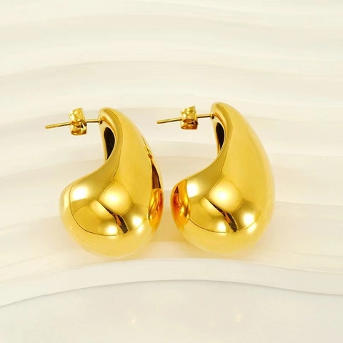 Teardrop Earrings 18K Gold Plated Stainless Steel Polished Chunky Waterdrop Fashion Jewelry For Women Elegant Stylish