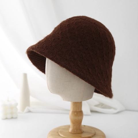 Sombrero De Pescador De Punto Piel Sintética Cálido Invierno Patrón De Diamante Elegante Color Sólido Para Mujeres