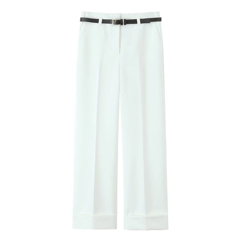 Pantaloni Da Donna A Vita Alta Gamba Dritta Con Cintura Elegante Ufficio Poliestere Tinta Unita Pantaloni Business Formali