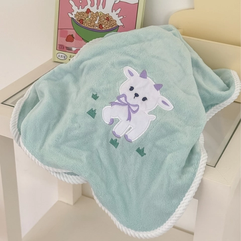Cute Lamb Embroidered Bath Towel And Hand Towel Soft Absorbent Thick Coral Fleece Mint Green Home Bathroom Essentials
