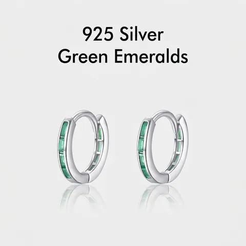 Pendientes De Aro Huggie Geométricos De Plata De Ley 925 Para Mujer Con Circonita Verde Esmeralda Regalo Minimalista