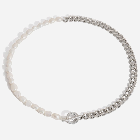 Französisch Vintage Edelstahl Künstliche Perle Spleißen Halskette Für Damen Retro OT Schnalle Panzerkette Choker Schmuck