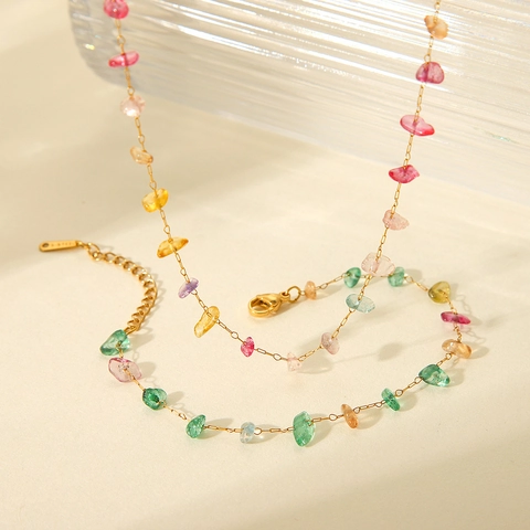 Collana Frammenti Pietra Naturale Placcato Oro Acciaio Inossidabile Irregolare Gioielli Colorati Per Donna Stile Francese Elegante
