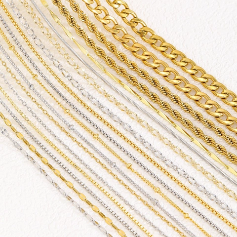 Chain Necklace 18k Gold Plated Copper And Stainless Steel Cuban Box Snake Figaro Twist For Jewelry Making Men Women