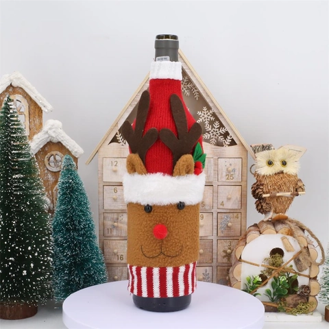 Copribottiglia Di Vino Di Natale In Maglia A Righe Babbo Natale Pupazzo Di Neve Renna Decorazione Tavola