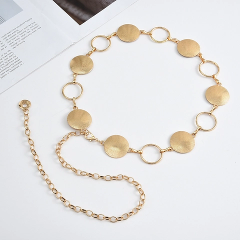 Cintura a Catena in Metallo Dorato Minimalista da Donna Catena da Vita Regolabile Con Dischi Rotondi Testurizzati Accessorio