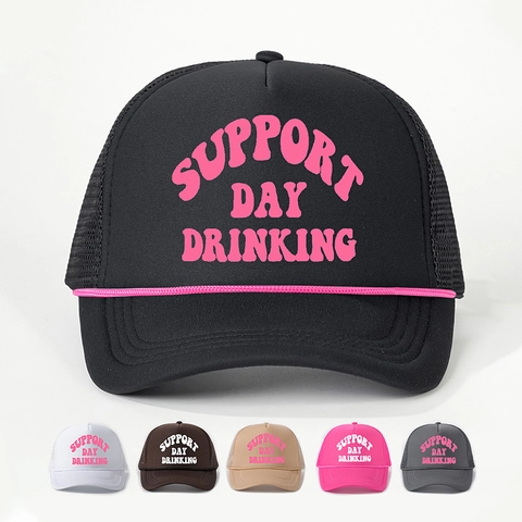 Trucker Hat Support Day Drinking Buchstabendruck Schaumstoff Netz Verstellbar Snapback Baseball Kappe Mit Seil Dekor
