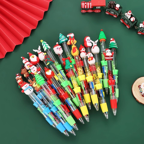 Mehrfarbiger Weihnachts Kugelschreiber Mit 3D Cartoon Weihnachtsmann Schneemann Rentier Figur Flüssiger Treibsand Glitzer Büro Schreibwaren Geschenk