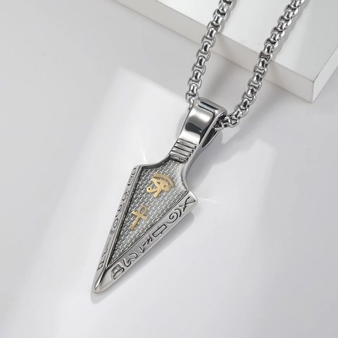 Arrowhead Pendant Necklace Stainless Steel Egyptian Eye Of Horus Ankh Symbols Retro Punk Hip Hop Jewelry For Men