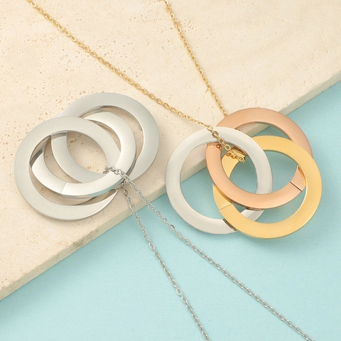 Interlocking Triple Rings Pendant Necklace Polished Stainless Steel Tricolor Geometric Minimalist Jewelry For Men Women