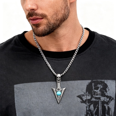 Collana Con Ciondolo A Freccia Con Teschio In Acciaio Inossidabile Con Pietra Turchese Blu Stile Gothic Punk Vintage Per Uomo Donna