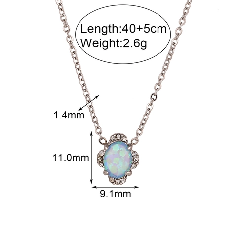 Vintage Oval Blue Opal Jewelry Set Stainless Steel Rhinestone Necklace Bracelet Earrings For Women Elegant Flower Petal
