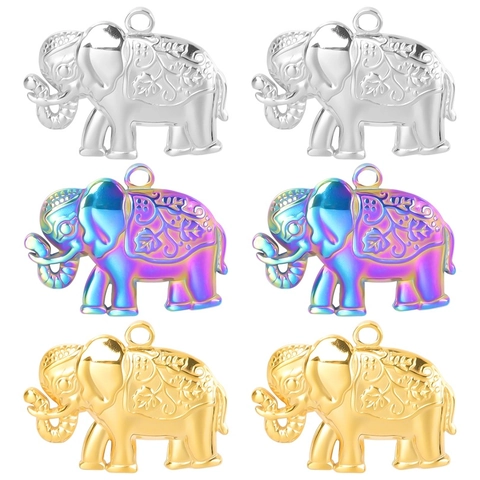 Collar Con Colgante De Elefante De Acero Inoxidable Iridiscente Oro Plata Galvanoplastia Joyería De Animales