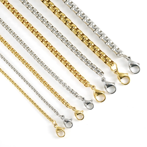 Collar De Cadena De Caja Chapado En Oro De 18K Acero Inoxidable Minimalista Hip Hop Punk Joyería Unisex Cierre Langosta