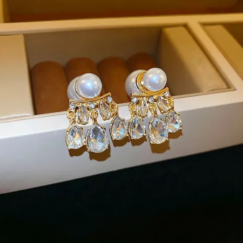 Orecchini Pendenti Con Künstliche Perle E Perni In Argento 925 Lega Strass Goccia D'Acqua Gioielli In Stile Francese Per Donne