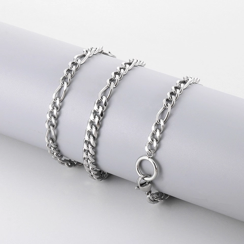 Collana E Bracciale A Catena Figaro Da Uomo In Acciaio Inossidabile Stile Hip Hop Streetwear Gioielli Color Argento