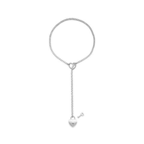 Stainless Steel Heart Y Necklace For Women Punk Gothic Curb Chain Lariat Gold Silver Black Rainbow Heart Lock Jewelry