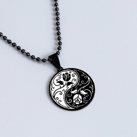 Collier Pendentif Arbre De Vie Yin Yang Rose Chaîne À Billes En Acier Inoxydable Bijoux Style Ethnique Vintage Hommes Femmes