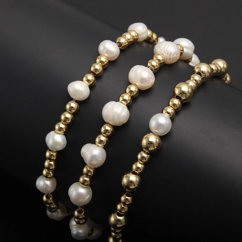 Bracciale Süßwasserperle D'acqua Dolce Barocche Acciaio Inossidabile Placcato Oro 18K Elastico Perla de Agua Dulceto Gioielli Moda Donna