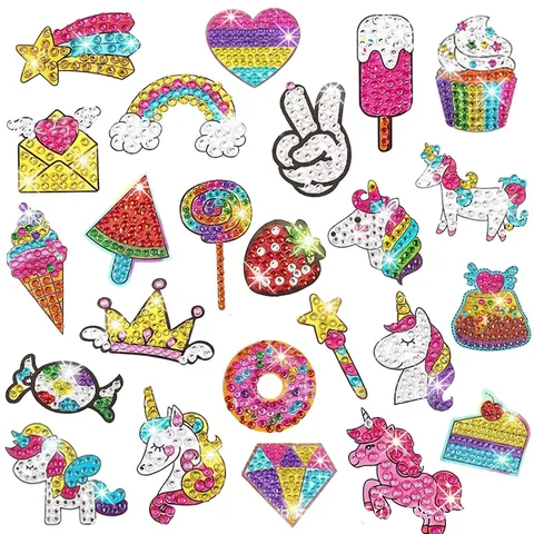 DIY Diamond Painting Stickers Rhinestone Mosaic Art Craft Handmade Cartoon Mermaid Unicorn Kids Educational Hobby Decoration