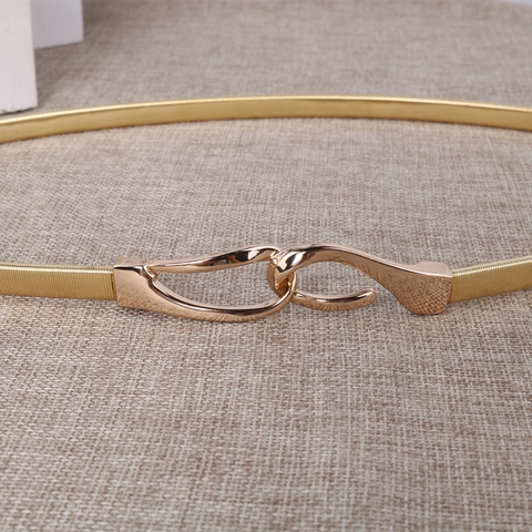 Cintura In Metallo Elastico Donna Catena In Vita Sottile Per Abito Elegante Lega Lucida Molla Elastica Chiusura Gancio