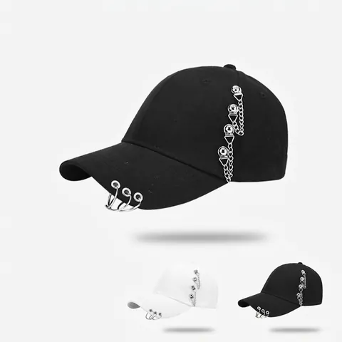 Punk Street Style Baseballpet Met Metalen Ringen En Kettingen Katoen Verstelbare Hip Hop Pet Heren Dames