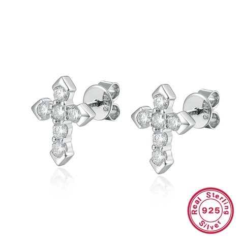 925 Sterling Silver Cross Stud Earrings For Women Zirconia Inlaid Gold Silver Plated Elegant Simple Fashion Jewelry Gift