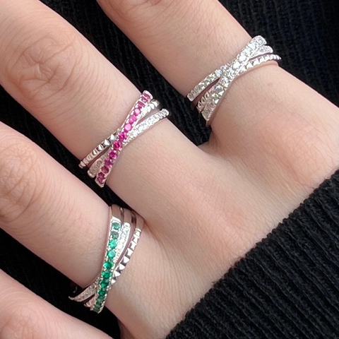Anello in Argento Sterling 925 Design a Croce a X per Donna Moda Micro Intarsiato Zirconia Anello Scintillante Gioielli
