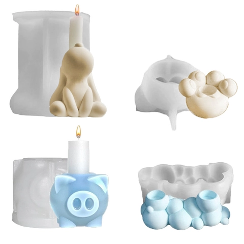 Silicone Candle Holder Mold Animal Dog Pig Paw Bubble Design For DIY Handmade Aromatherapy Plaster Craft Home Decor
