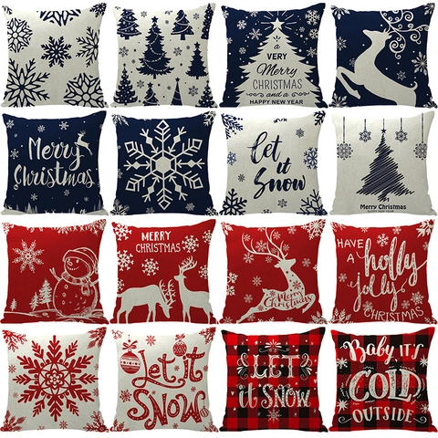 Weihnachts Kissenbezüge Leinen Kissenhülle Festlicher Schneeflocke Rentier Druck Für Feiertags Heimdekor Sofa