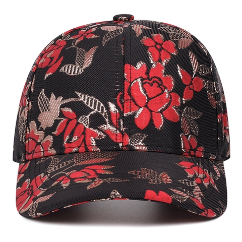 Ethnic Jacquard Floral Baseball Cap Cotton Blend Curved Brim Outdoor Sun Protection Adjustable Hat For Men Women