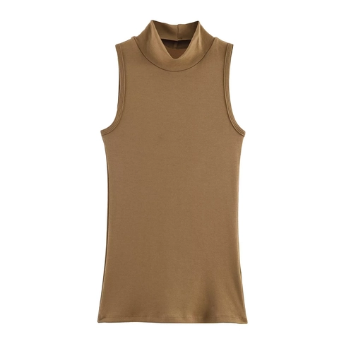 Damen Mock Neck Ärmelloses Tank Top Strick Einfarbig Slim Fit Elastisch Sommer Weste Casual Basic