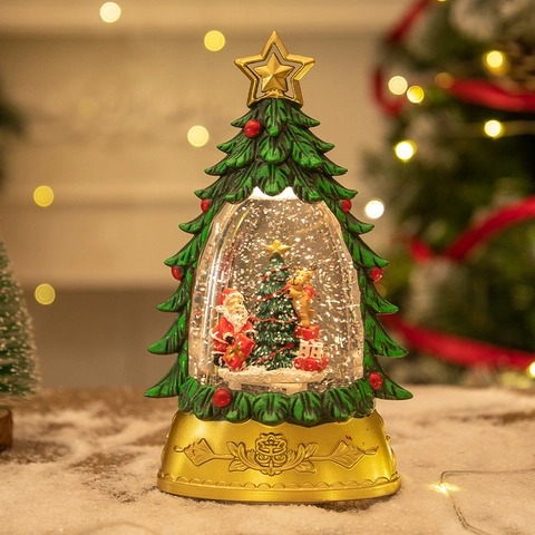Christmas Tree Snow Globe LED Light Santa Claus Reindeer Miniature Desktop Ornament Plastic Glass Holiday Decoration