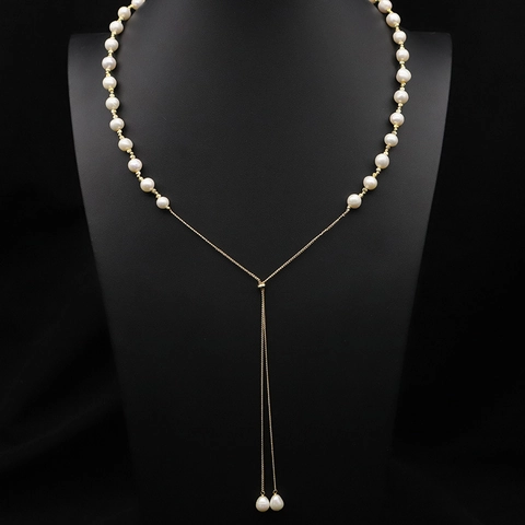 Elegante Verstellbare Süßwasserperlen Lange Pullover Kette Für Damen Vergoldetes Kupfer Quasten Anhänger Vintage Schmuck Zubehör