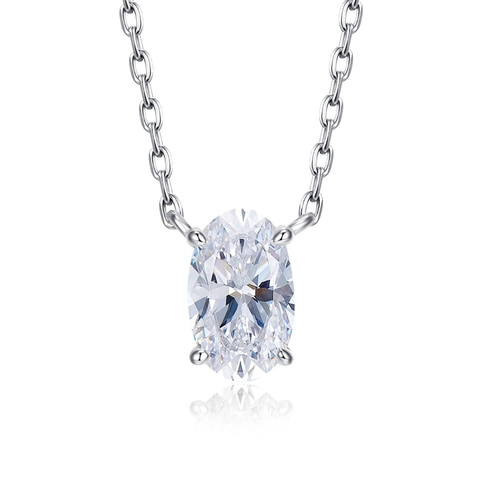 Collana con Ciondolo in Argento Sterling 925 con Strass Taglio Ovale Moda Semplice Catenina per Clavicola Gioielli Regalo per Donna