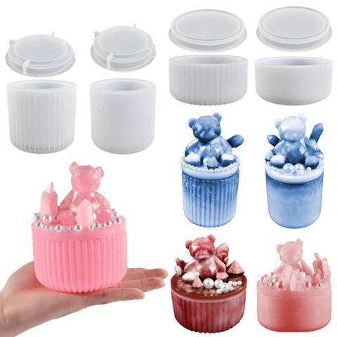 DIY Storage Box Silicone Mold For Resin Casting Cylindrical Striped Smooth Jewelry Jar With Lid Craft Supplies Home Decor Accents