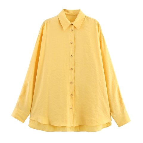 Women Long Sleeve Shirt Polyester Poplin Loose Fit Curved Hem Lapel Button Down Casual Streetwear Solid Stripe Tops