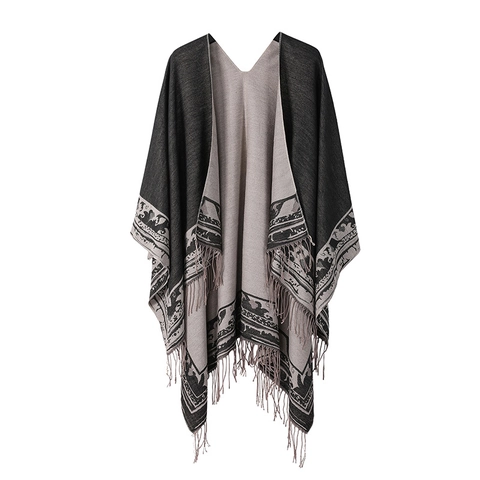 Women Ethnic Geometric Totem Tassel Shawl Cloak Imitation Cashmere Winter Warm Blanket Scarf Outerwear